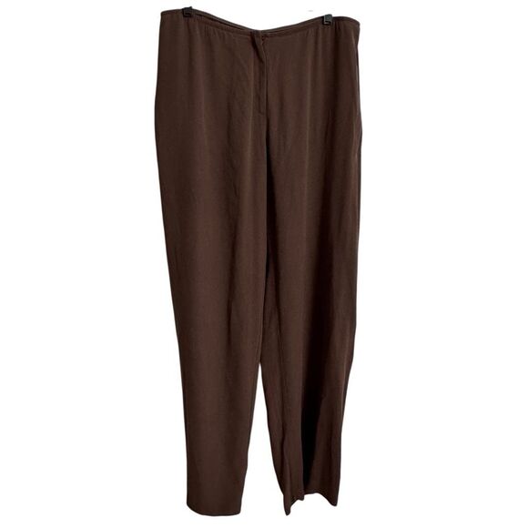 Eileen Fisher 100%  Silk Straight Wide Leg Pants L Brown - Picture 1 of 6